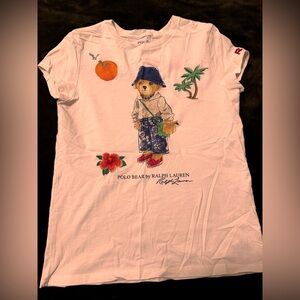 Polo by Ralph Lauren Kids White T-Shirt with Polo Bear and Tropical Design